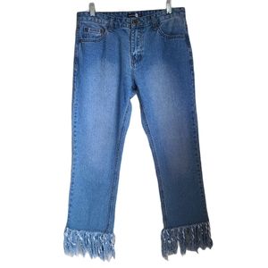 boohoo fringe bottom high rise jeans size 8